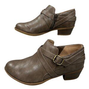 LifeStride Brown "Adley" Faux Leather Stacked Heel Shootie Boots Size 7W